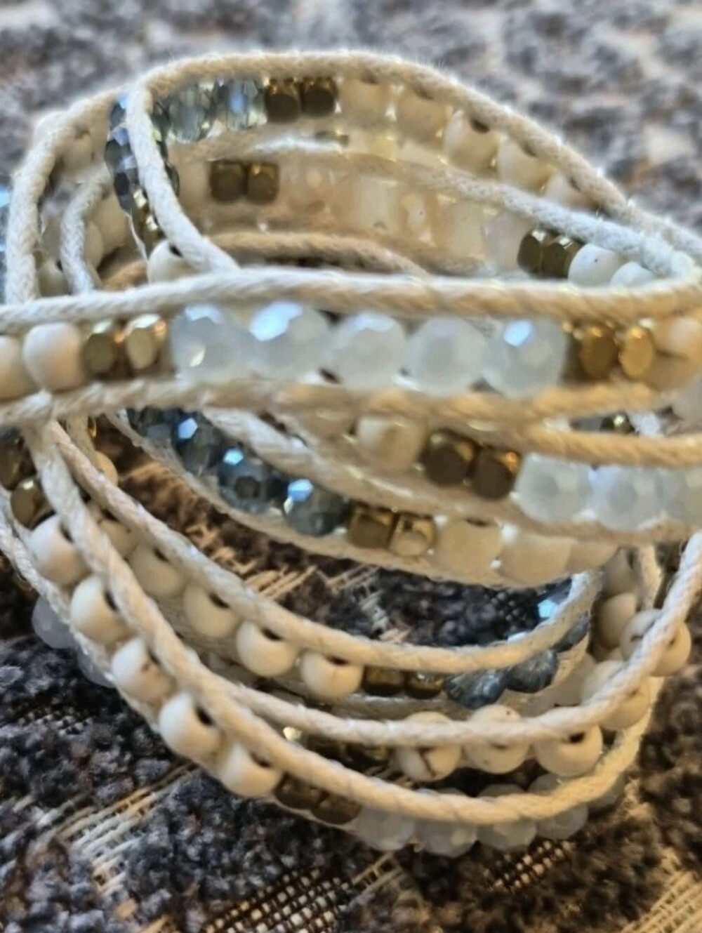 Liv Thai Boho Blue, Cream, Gold, & Gray Hues Faceted Bead Wrap Bracelet